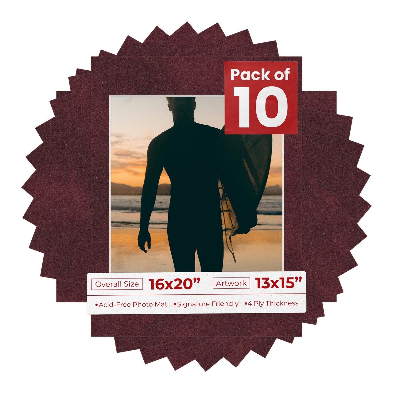 Dark Red Suede Mat Board for 16x20 Frames - Fits 13x15 Photos